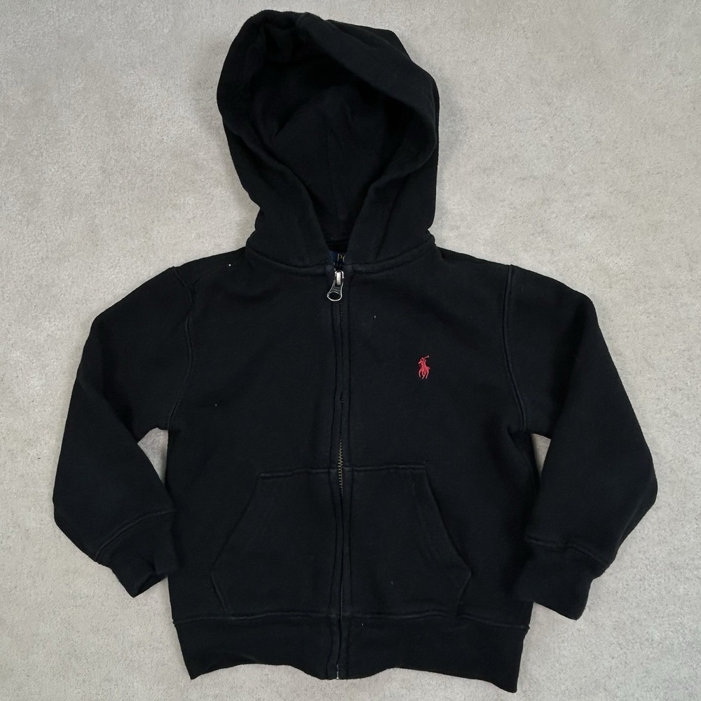 Polo Ralph Lauren Hoodie Boys 3T Black Full Zip Fleece Pony Logo Casual